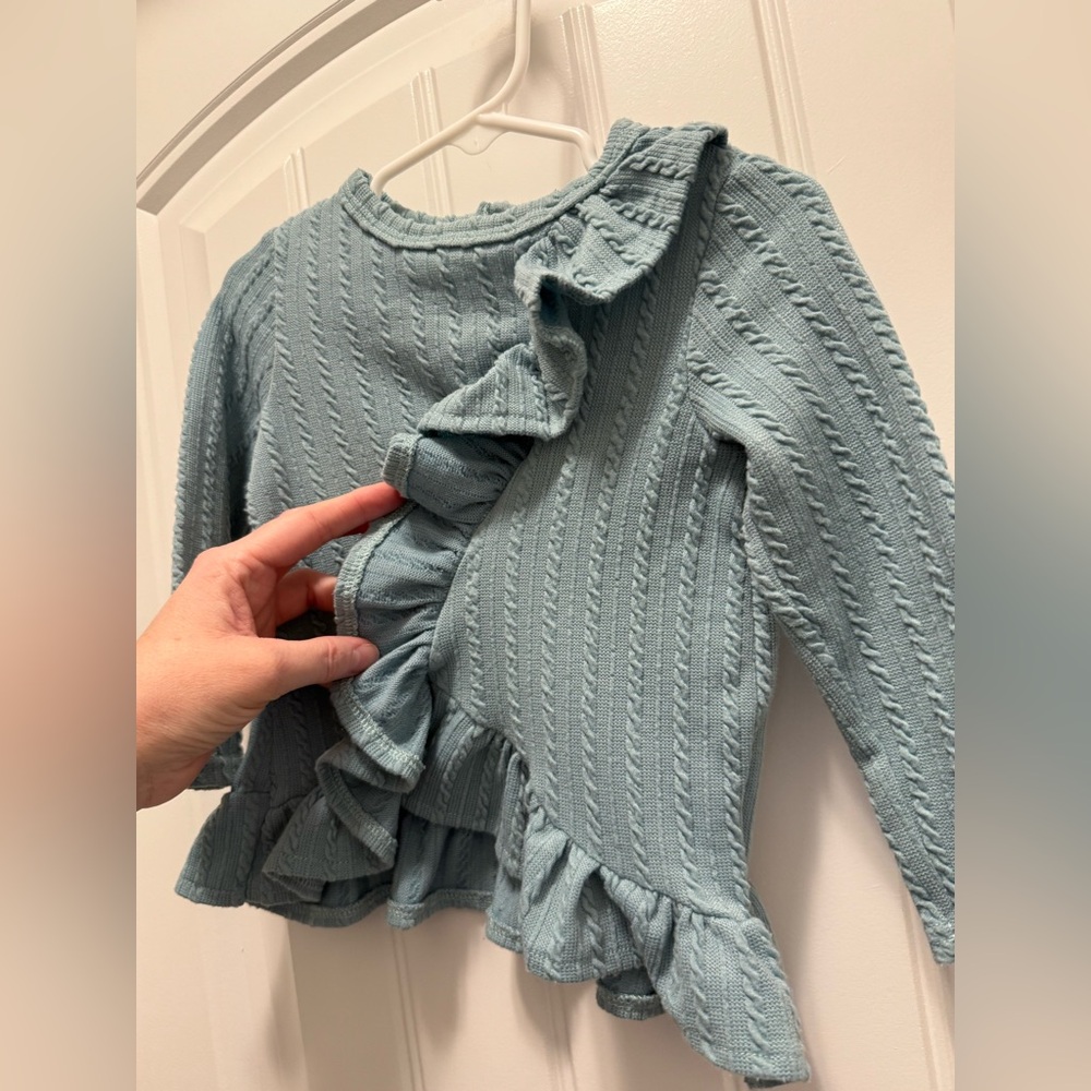 Just Lizzy Ruffled Blue Sweater - Picture 3 of 9